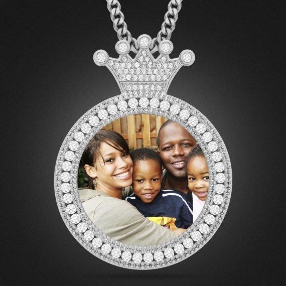 african american family photo printed locket necklace memory crystal inlaid