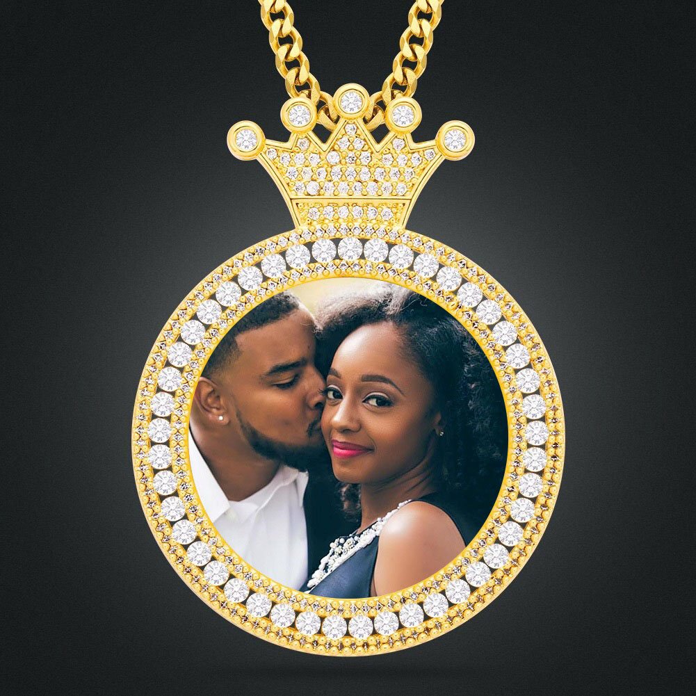 crystal crown photo printed locket memory colored photo engraved display pendant nameplate