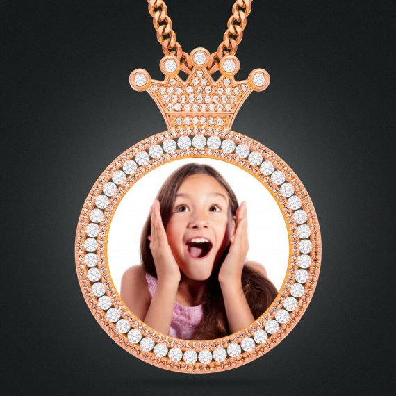 custom photo upload design crystal inlaid iced out daughter memory pendant nameplate necklace