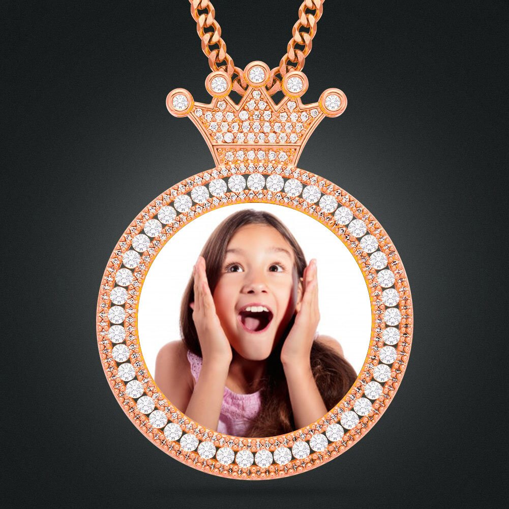 custom photo upload design crystal inlaid iced out daughter memory pendant nameplate necklace