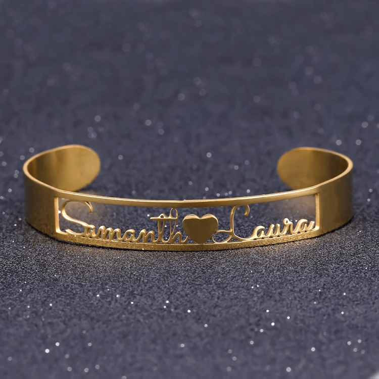 Personalized Two Name Heart Bangle For Women Gold Name Bangle Cute Bangle