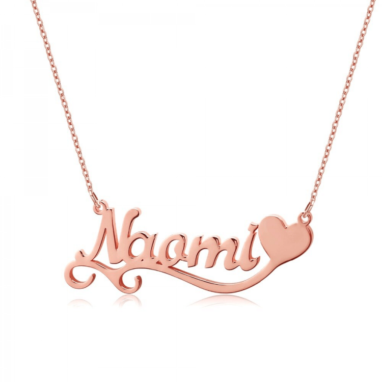Simple Heart Women Love Name Necklace In Rose Gold Single Name