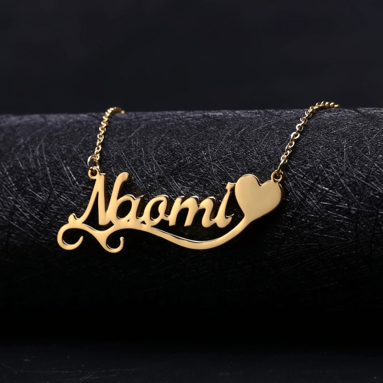 Single Heart Custom Name Wave Style Font Single Name Necklace