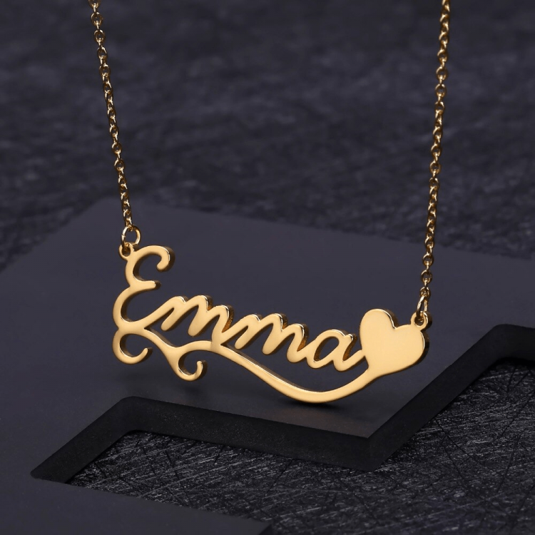 Wave Ribbon Style Custom Name Single Heart Personalized Name Chain Necklace