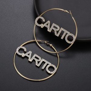 custom crystal sparkling bling name hoop drop round circle earrings for trendy women