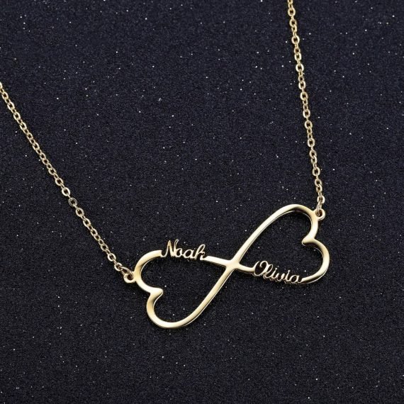 double heart two name necklace personalized simple name chain