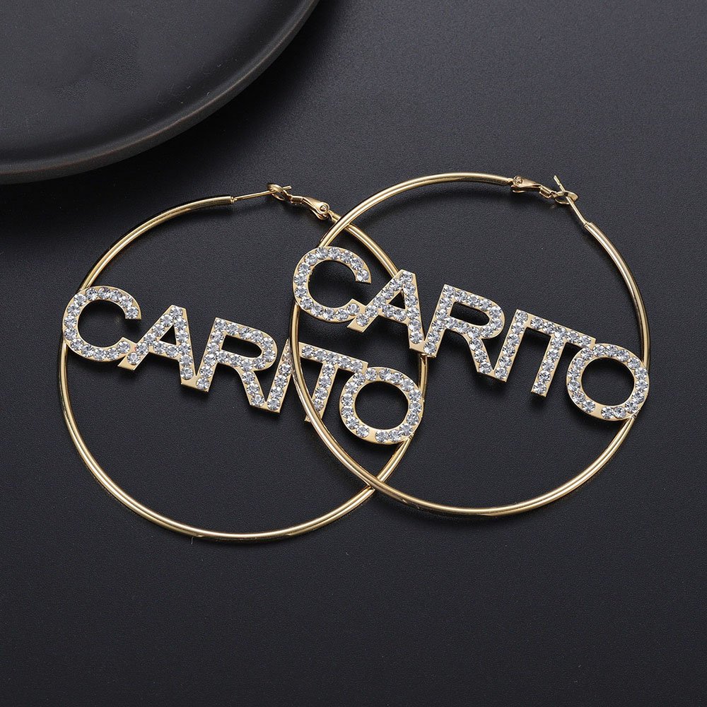 personalized bling name custom hoop earrings