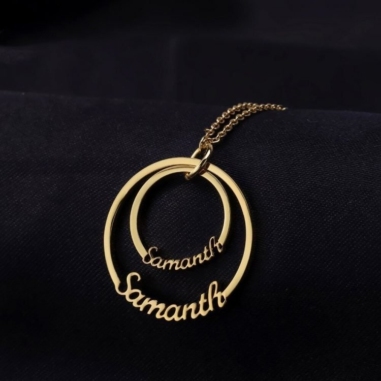 Best Quality Double Discs Custom Nameplate Round Two Name Pendant Necklace For Women