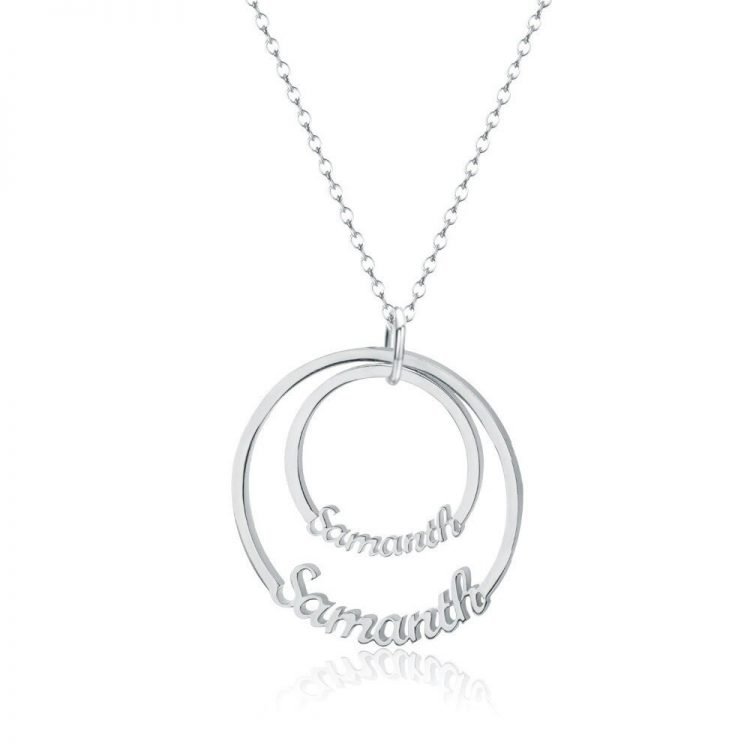 Two Name Double Discs Circle Pendant Necklace In Gold Silver Rose Gold