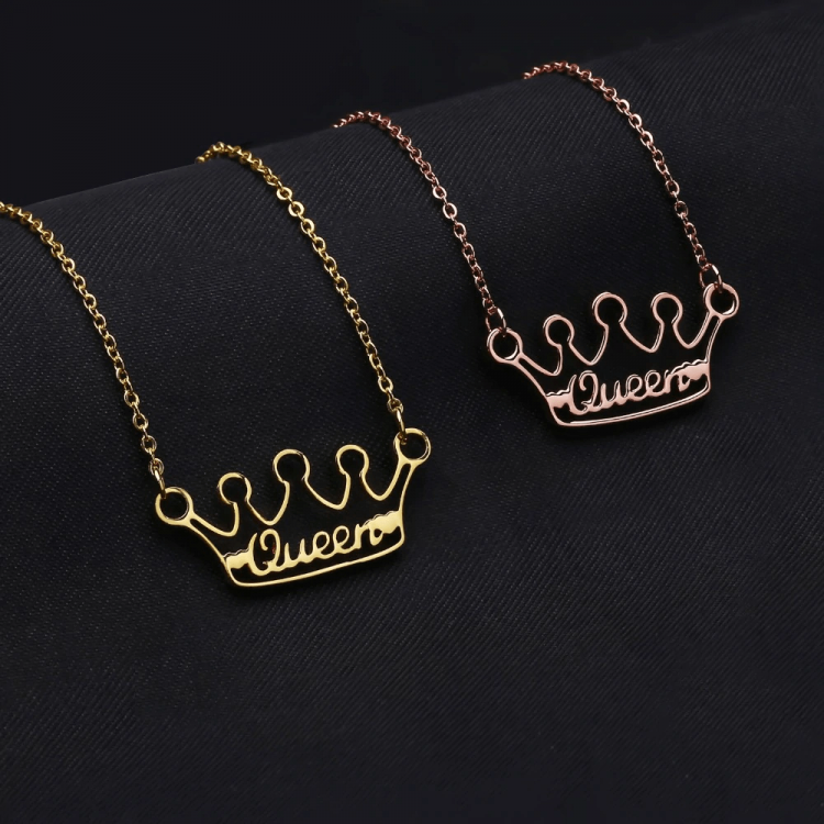 Beautiful Custom Name Necklace My Name Necklace Shine Pendant Queens Crown Name Necklace Gold Silver Jewelry