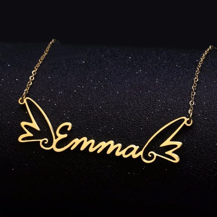 Shine Nameplate Necklace Custom Name Necklace Angel Wings Beautiful Gold Silver Rose Gold Name Necklace