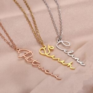 personalized custom name vertical pendant script handwriting name high quality name necklace for women