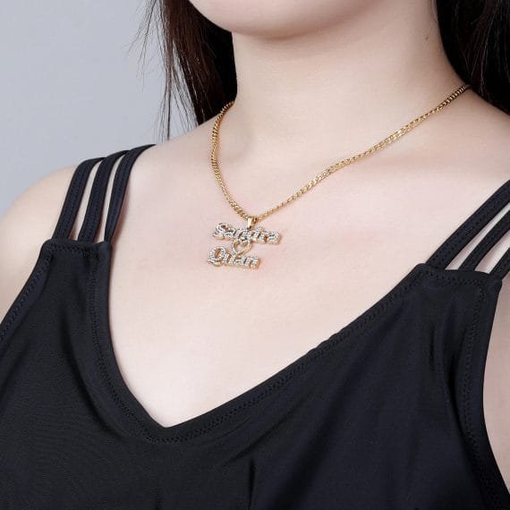 couple crystal iced out name necklace