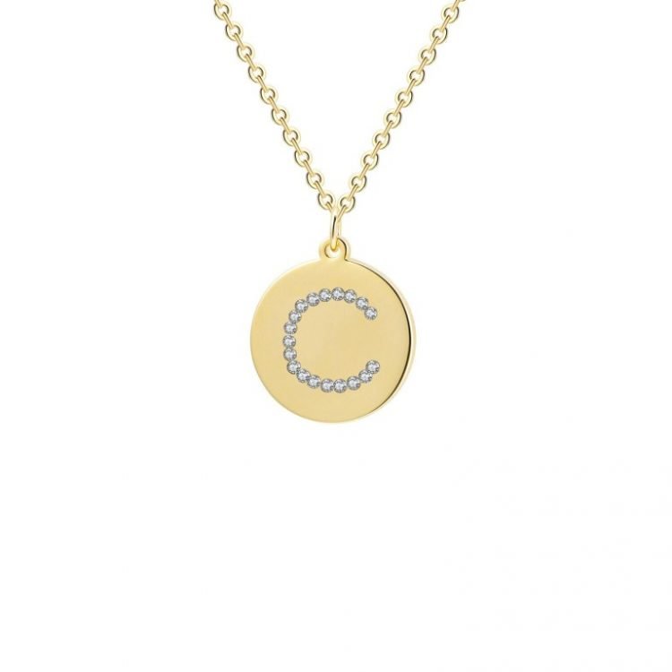 Crystal Letter Initial Circle Pendant Necklace For Women