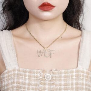 sparkling custom made initials crystal iced out cursive name necklace