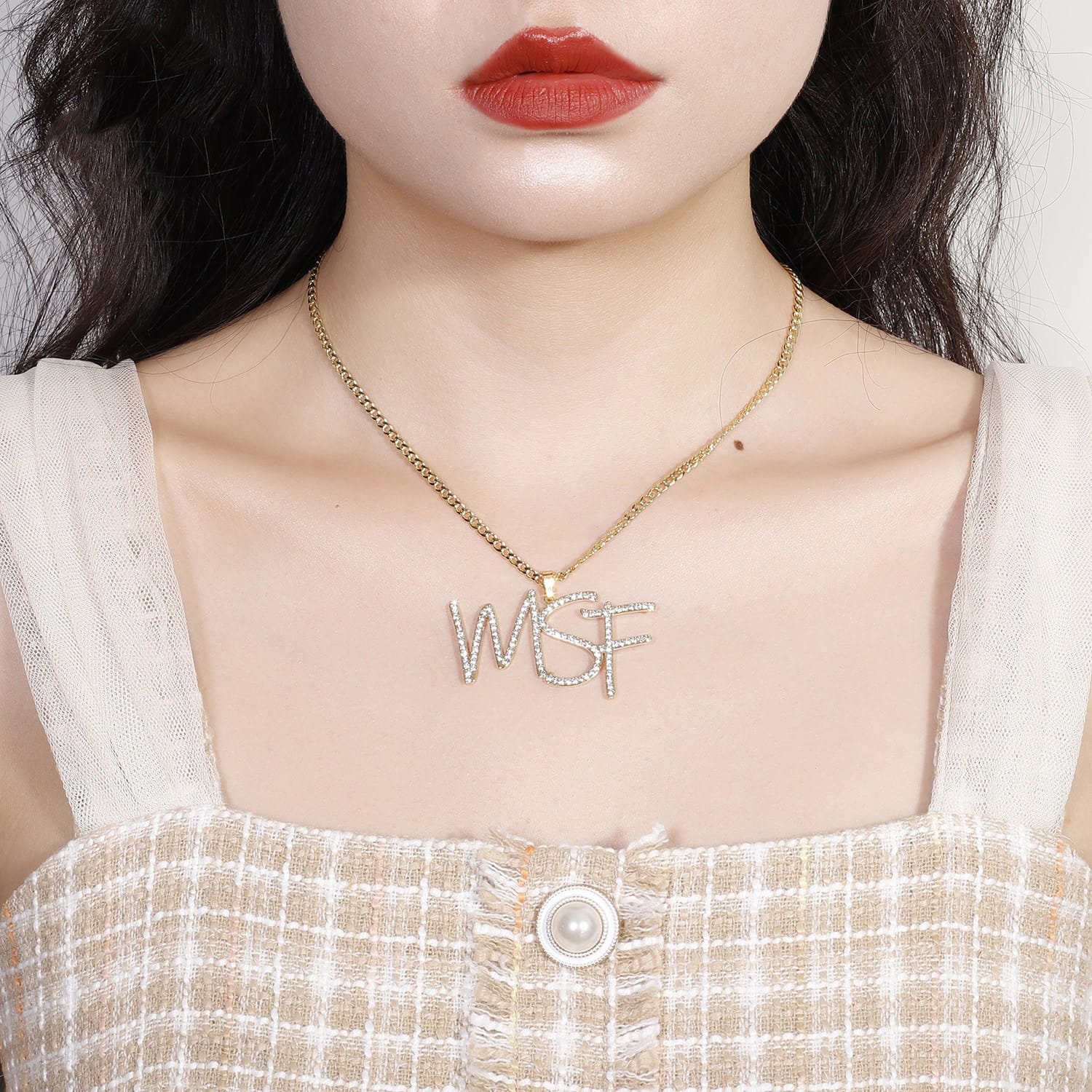 sparkling custom made initials crystal iced out cursive name necklace