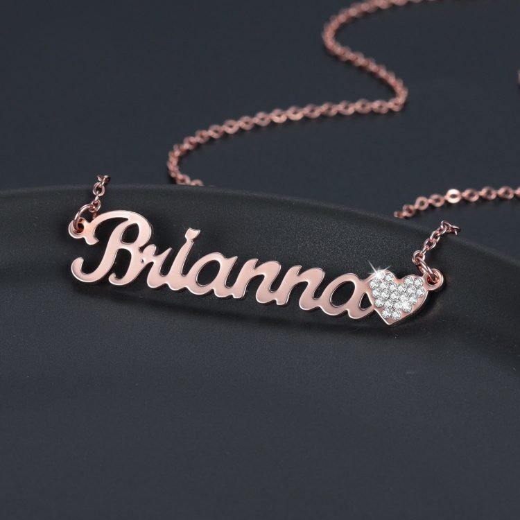 Custom Crystal Heart Rose Gold Brianna Name Necklace