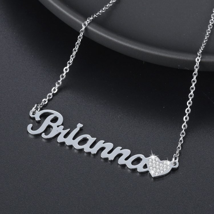 Sterling Silver Sparkling Crystal Heart Name Necklace
