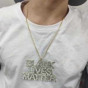 massive size crystal inlaid 3 lines personalized company name logo nameplate pendant