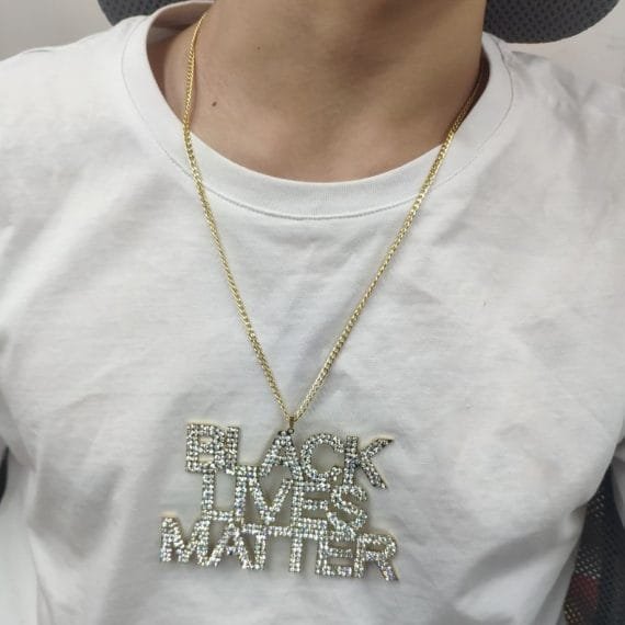 massive size crystal inlaid 3 lines personalized company name logo nameplate pendant