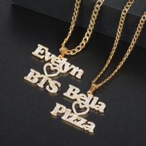your favorite brand band food hobby love heart crystal inlaid personalized necklace iced out nameplate