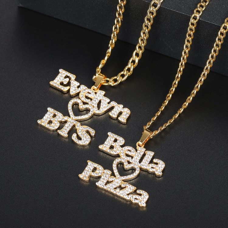 your favorite brand band food hobby love heart crystal inlaid personalized necklace iced out nameplate
