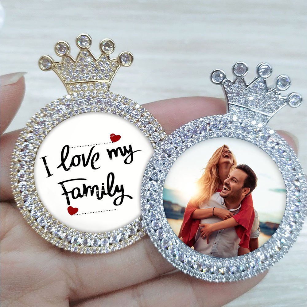 Custom Personalized Photo Sparkling Crown Necklace with Family Couple Memory Pictures