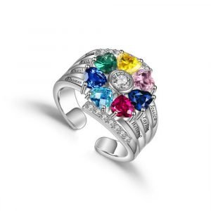 birthstone heart names engraved mother grandma ring for anniversary mother's day and birthday