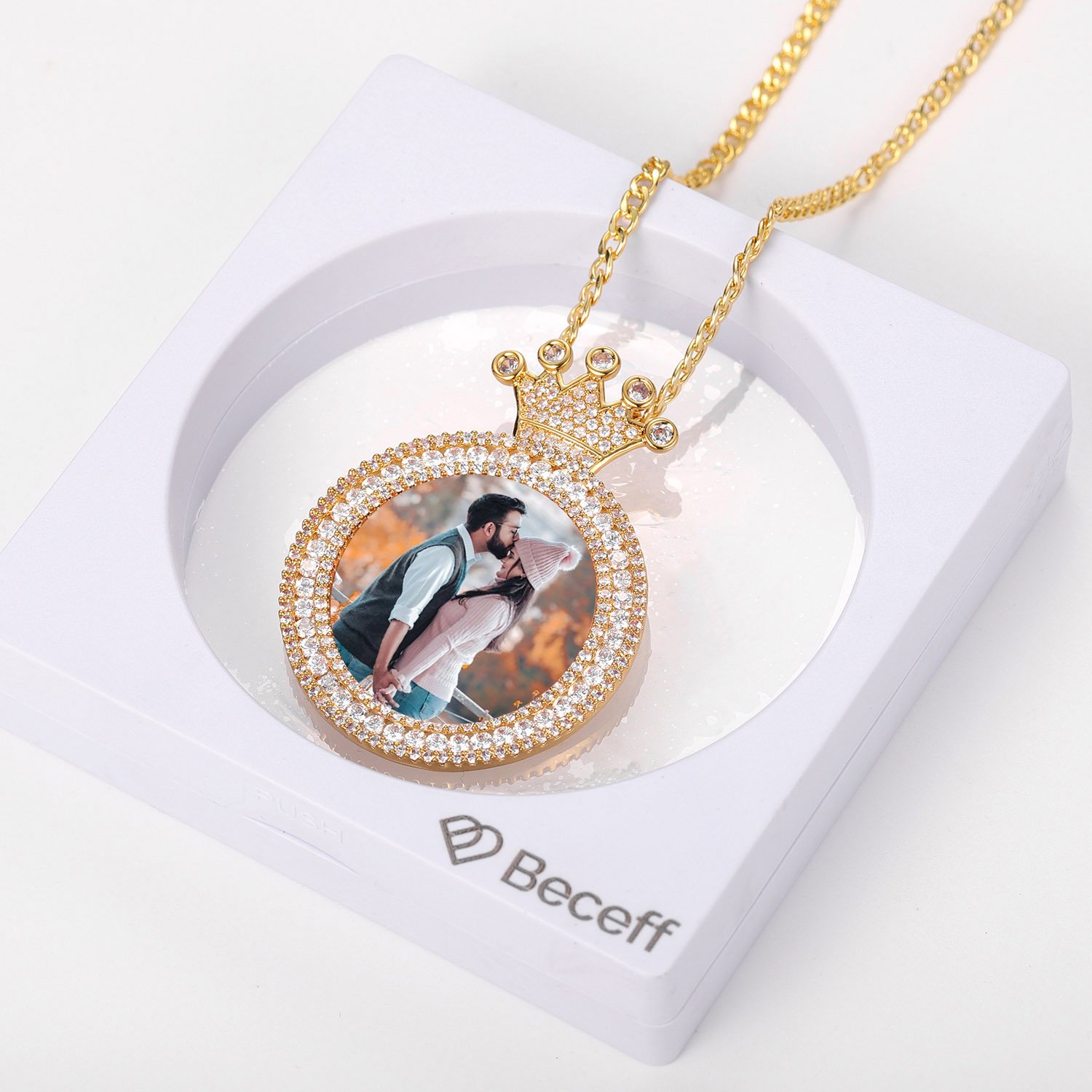 Crown Photo Necklace For Family Love Christmas Gift Ideas Sparkling Crystal Iced Out Personalized Custom
