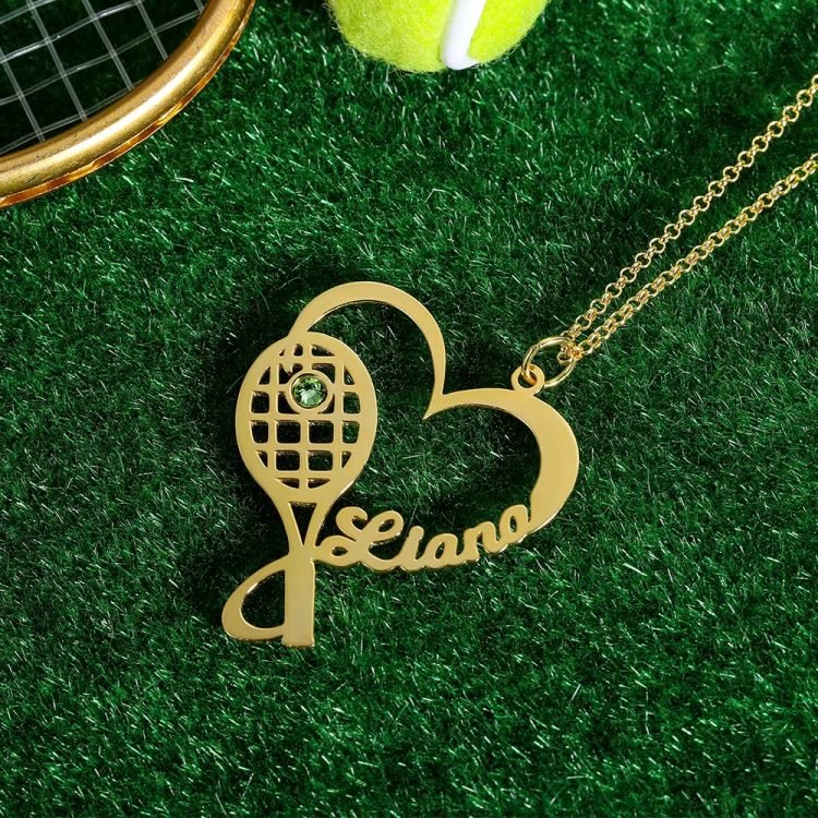 tennis racket birthstone name necklace