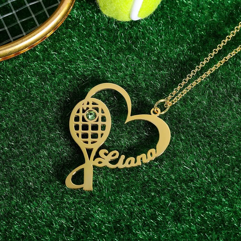 tennis racket birthstone name necklace