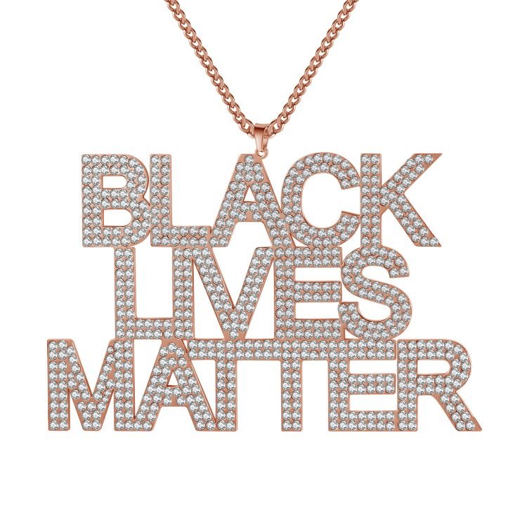 United states black american iced out black lives matter necklace
