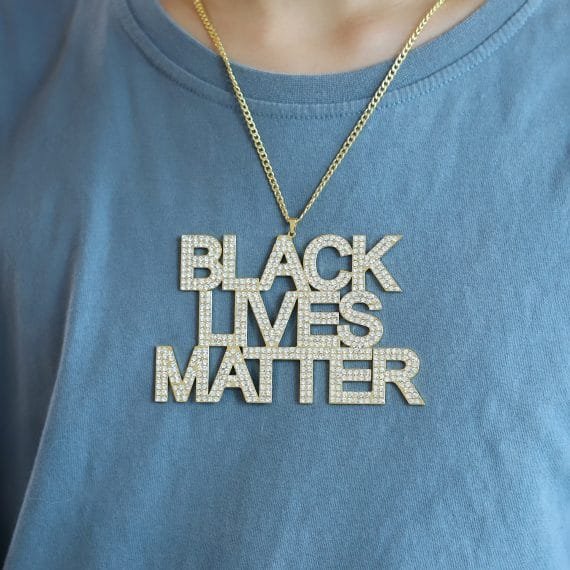 Black lives matter official crystal sparkling crystal name chain for men and women movement protests iced out black american