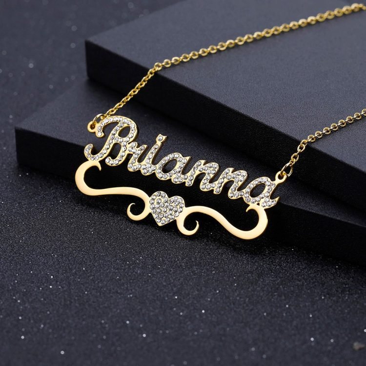 Sparkling Name Necklace with Bottom Heart Symbol For Women Beceff Iced Out Personalized