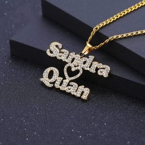 iced out crystal inlaid bling sparkling couple name valentine christmas partner wife husband girl friend boy friend hubby name personalized custom design beceff necklace