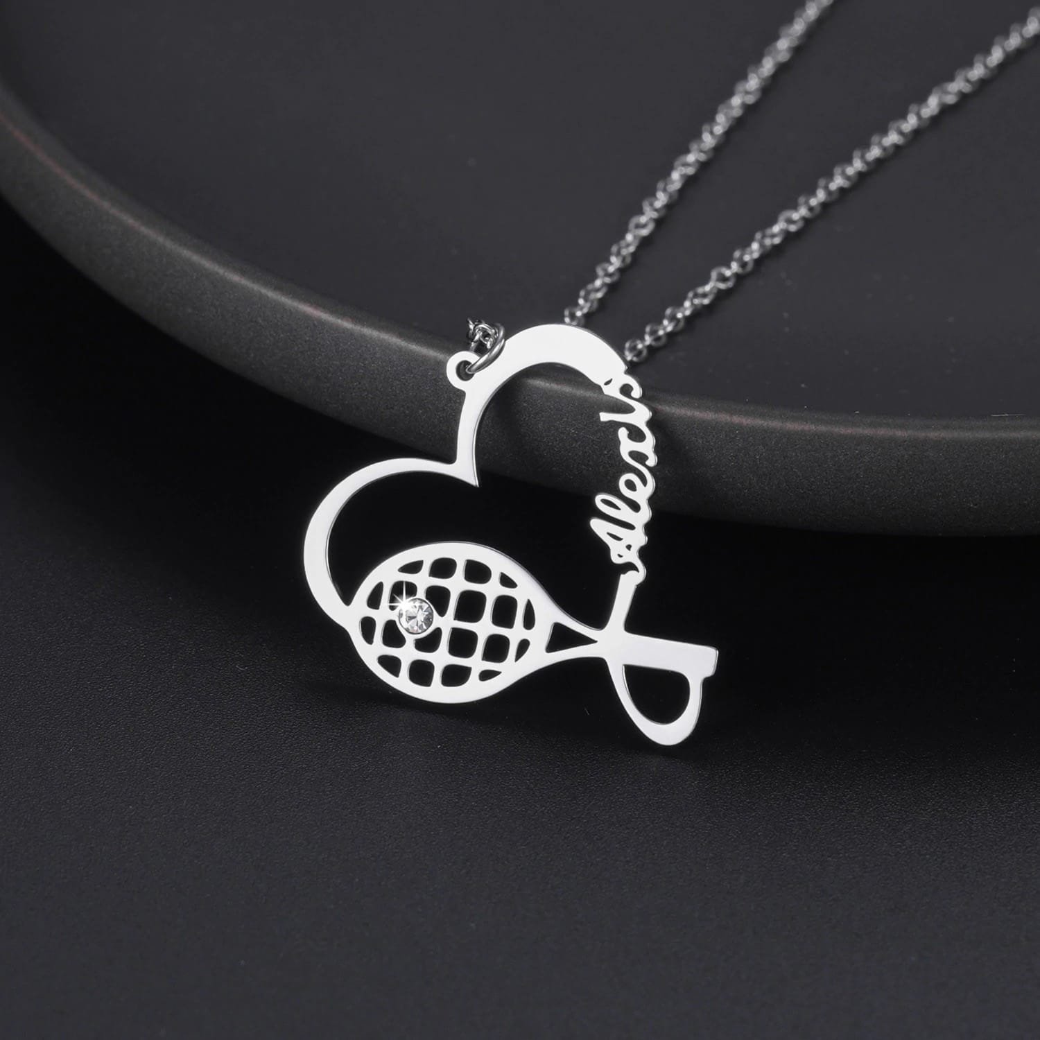 birthstone name necklace tennis personalized racket heart