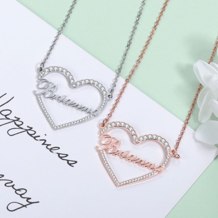 heart design cursive name necklace