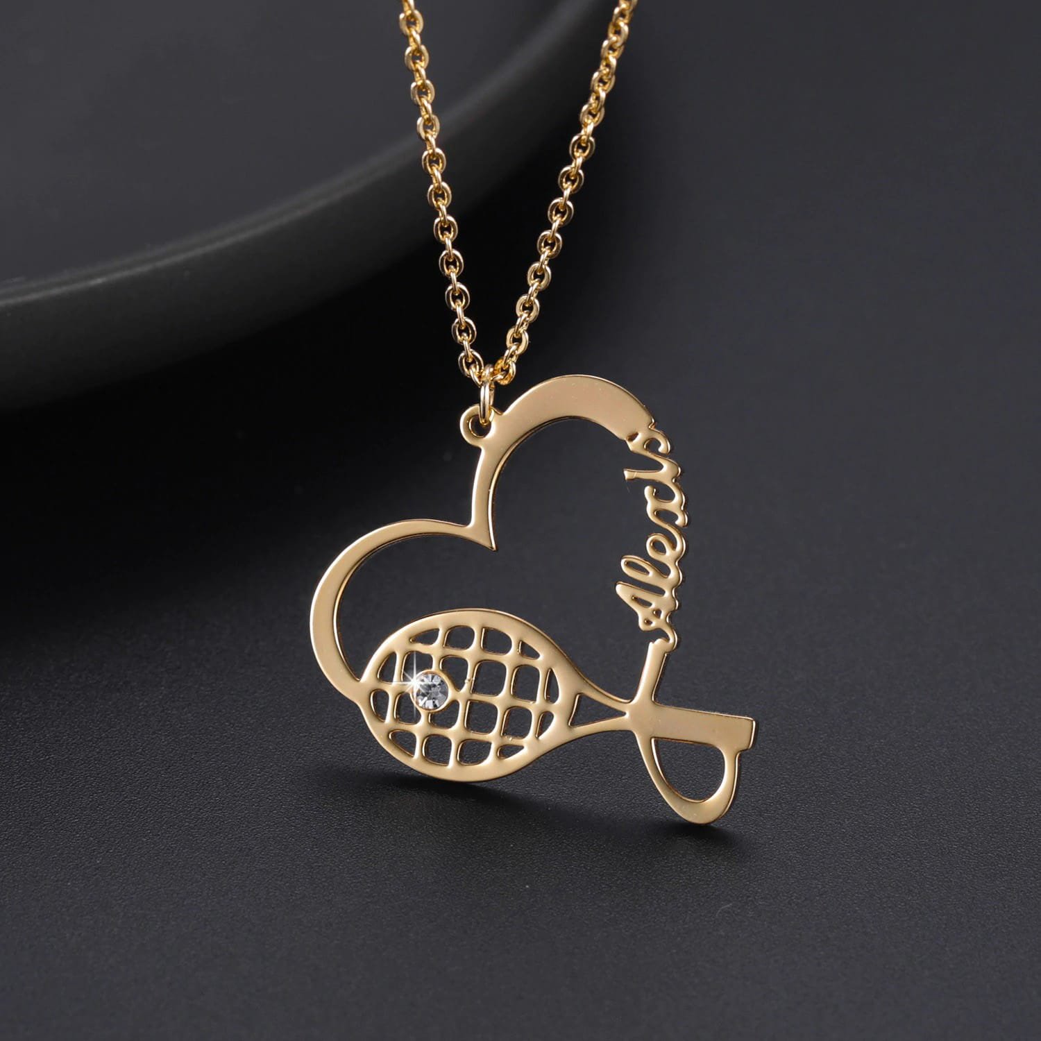personalized tennis ball racket birthstone girl sport name necklace