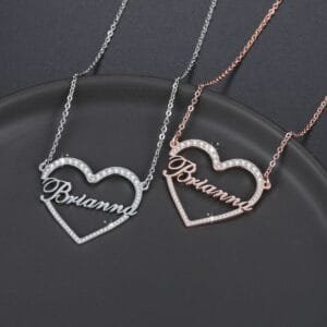 shinning iced out crystal heart name necklace
