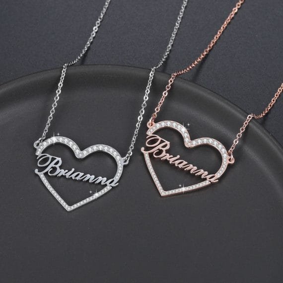 shinning iced out crystal heart name necklace