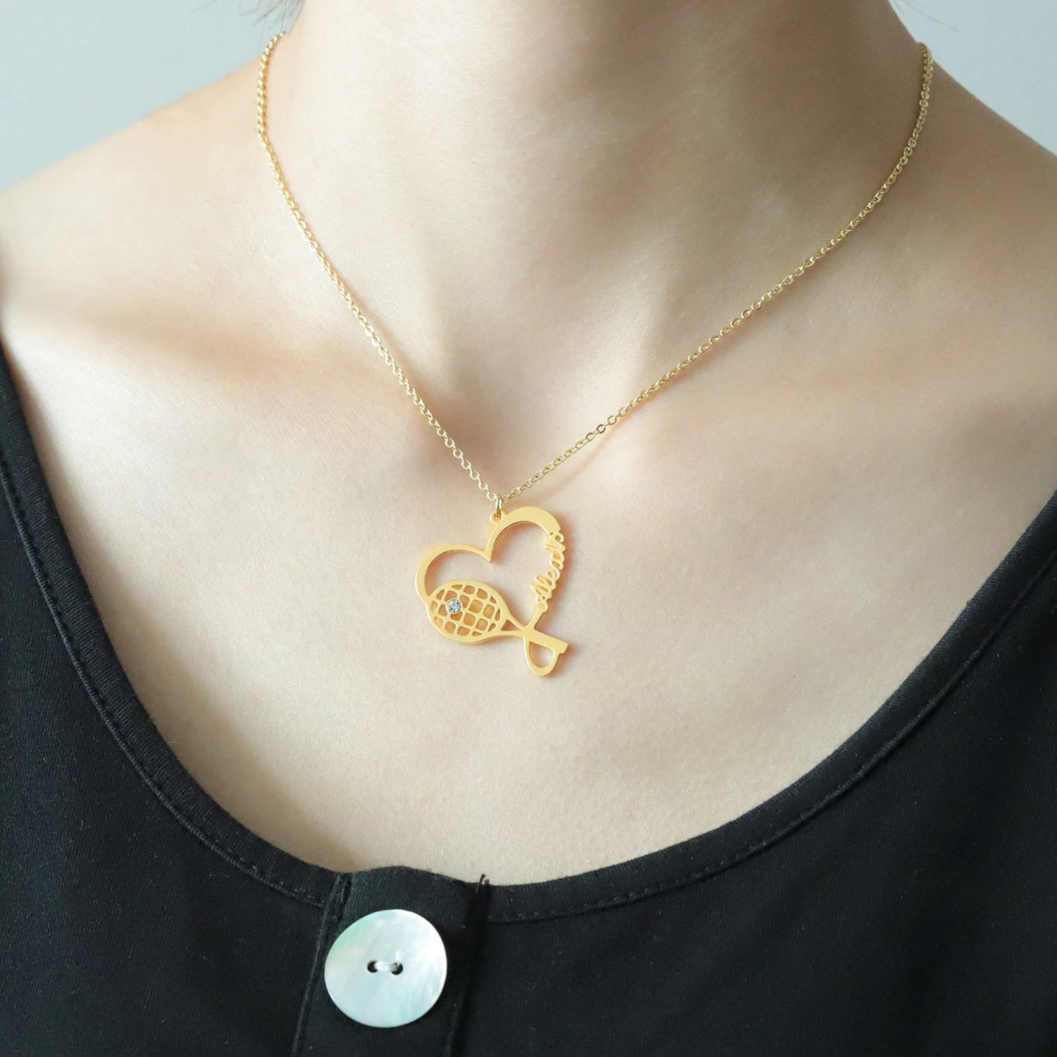 tennis lover racket name necklace personalized