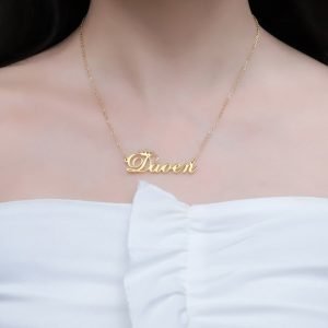 crown name necklace with cable chain in floral font