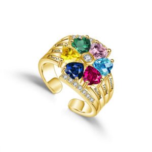 6 crystal premium birthstone ring for women for christmas birthday family gift with all names