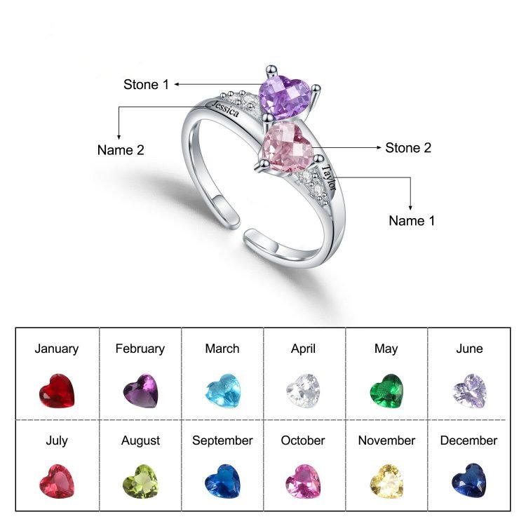 Birthstone name ring engraved couple names anniversary ring valentine day gift for women custom stainless