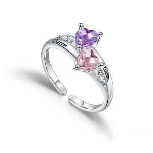 Custom heart birthstone name ring for women engrave two names ring stainless steel beautiful jewelry for women