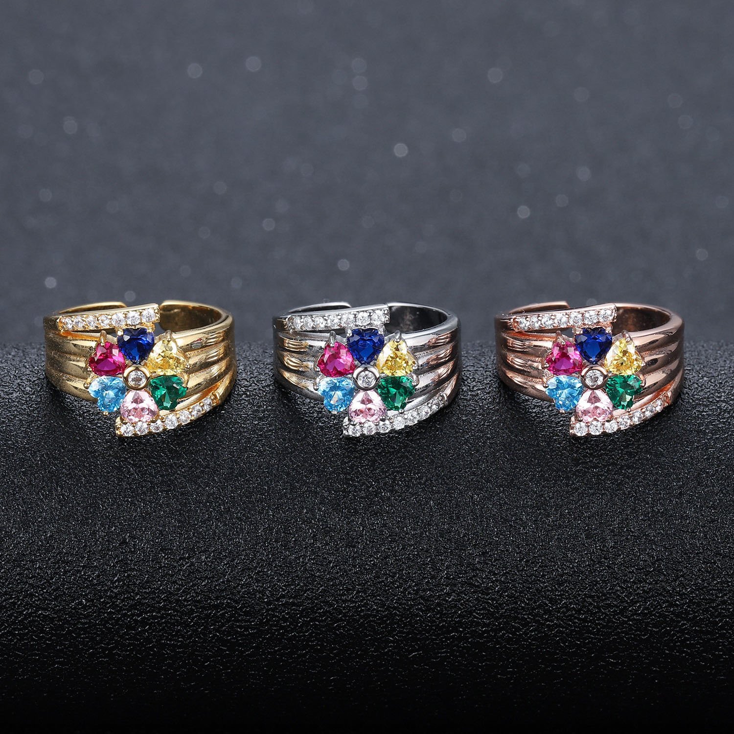 Custom heart birthstone ring for women custom letter engraved name ring engraving rings stainless steel beautiful Family love six stones