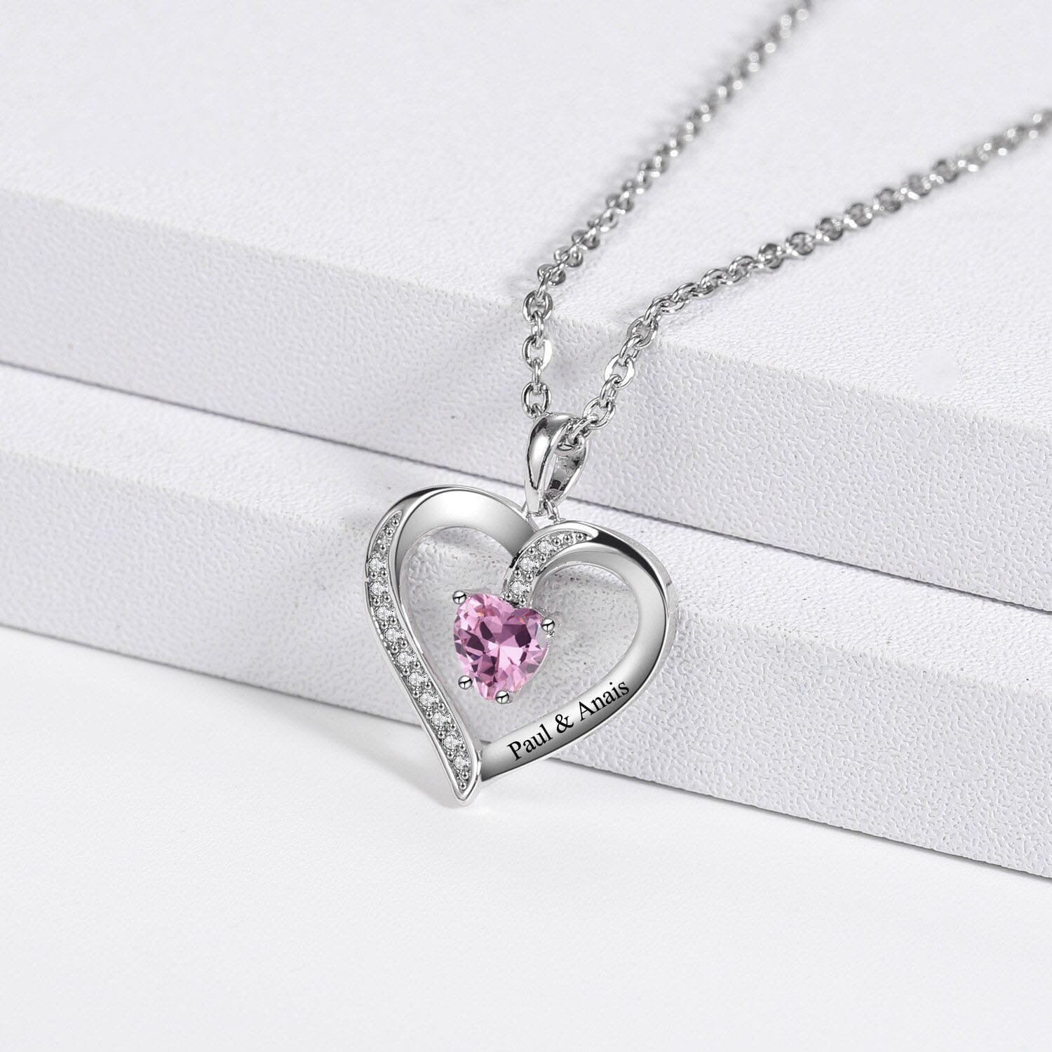 Birthstone Heart Name Necklace - Image 2