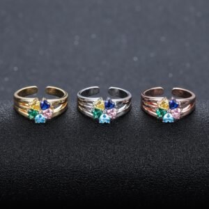 Family ring custom five 5 heart shape symbol birthstone ring for women mother wife daughter with all family members name christmas family gifts