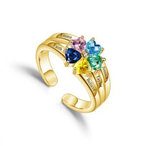 Family ring custom heart birthstone rings for women custom letter engraved 5 name ring printed names gold color christmas birthstone ring for mother grandma daughter sister