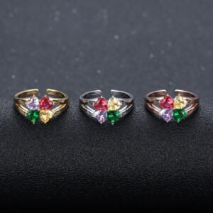 Four birthstone name promise ring engraved 4 names gift for family love